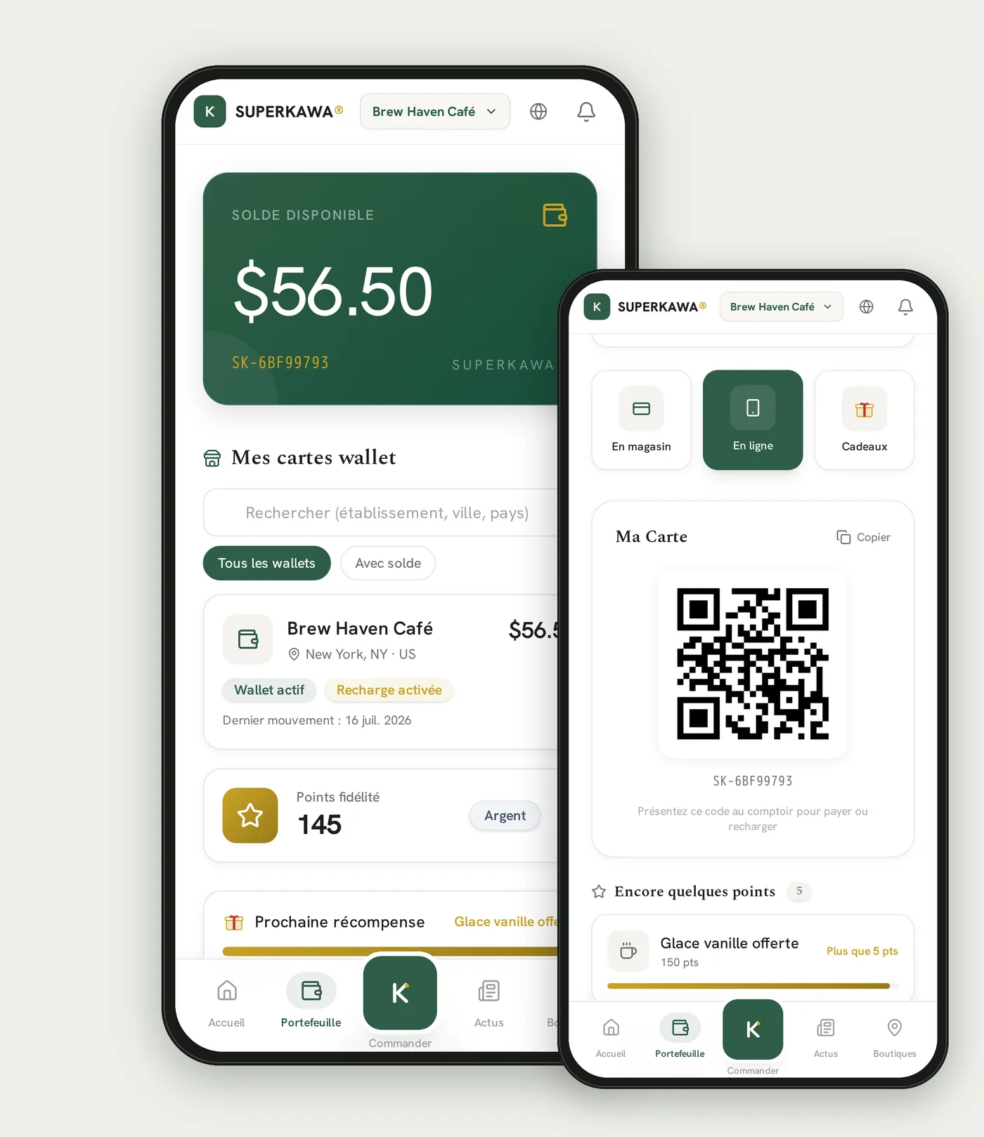 SUPERKAWA customer app displaying a digital menu on a smartphone