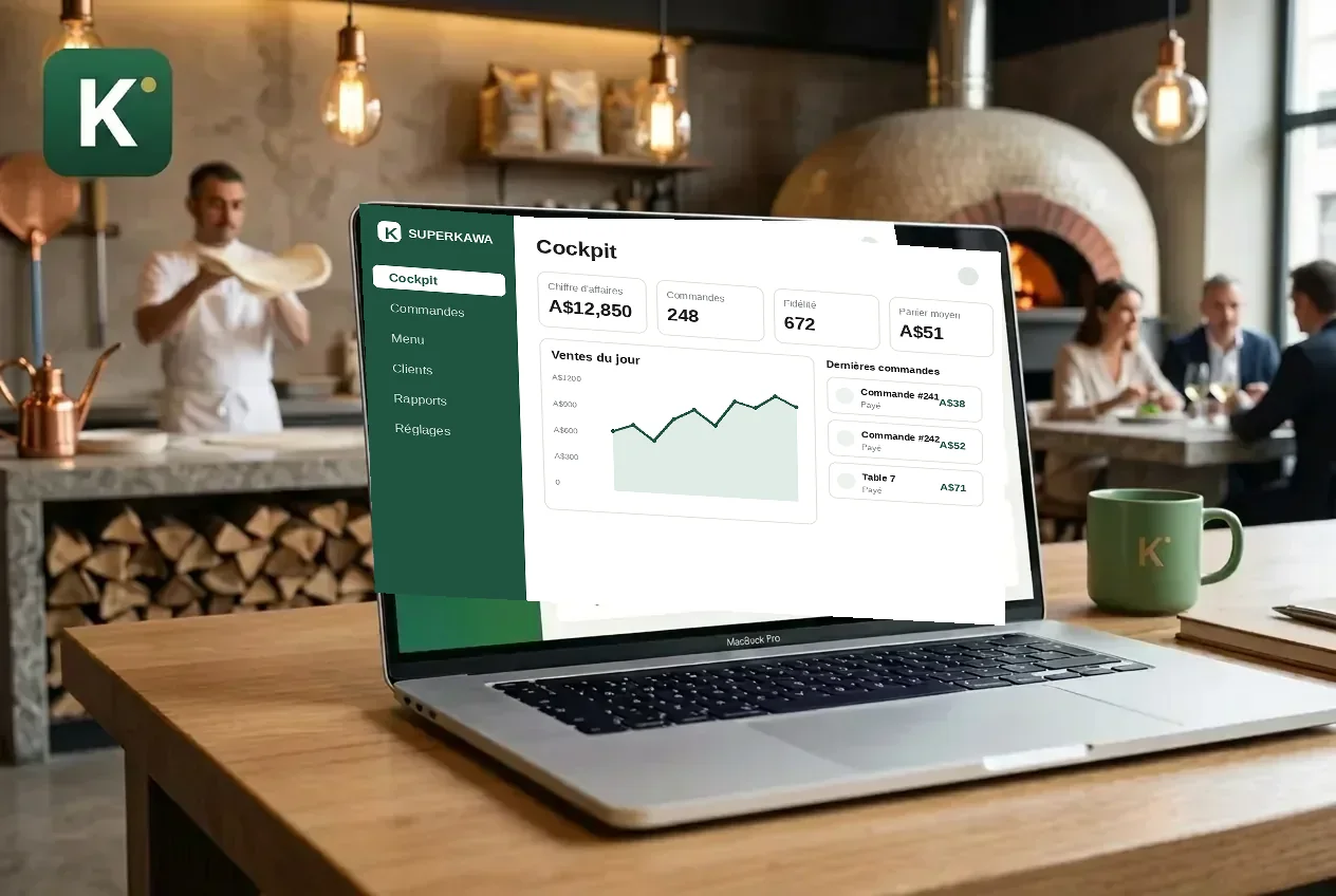 Restaurateur analysant la croissance du chiffre d'affaires de son établissement sur un tableau de bord