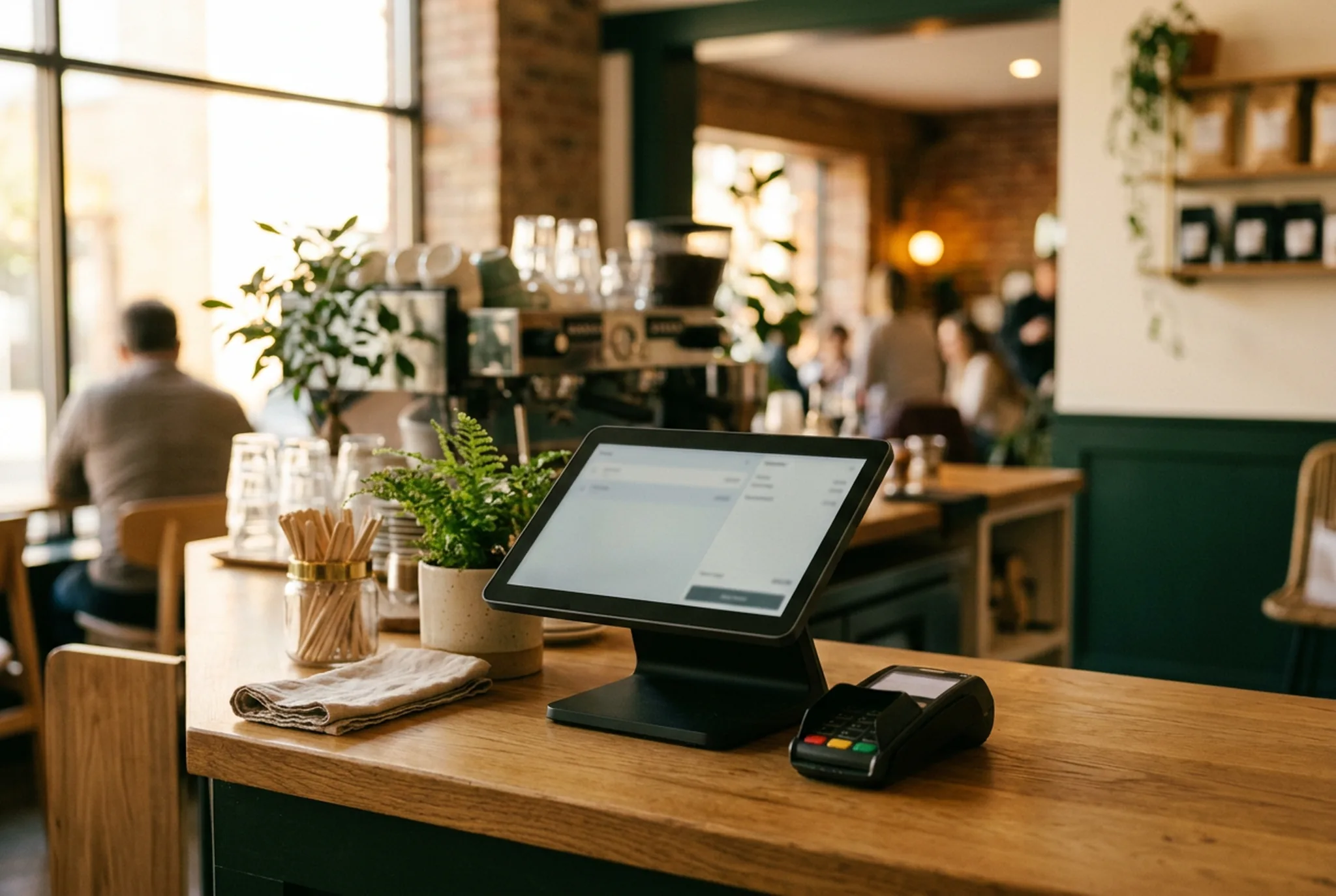 Customer paying the bill with contactless on a restaurant POS